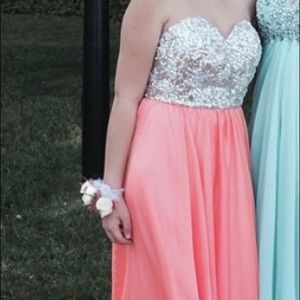 Peach Prom Dress with Jeweled Bodice
